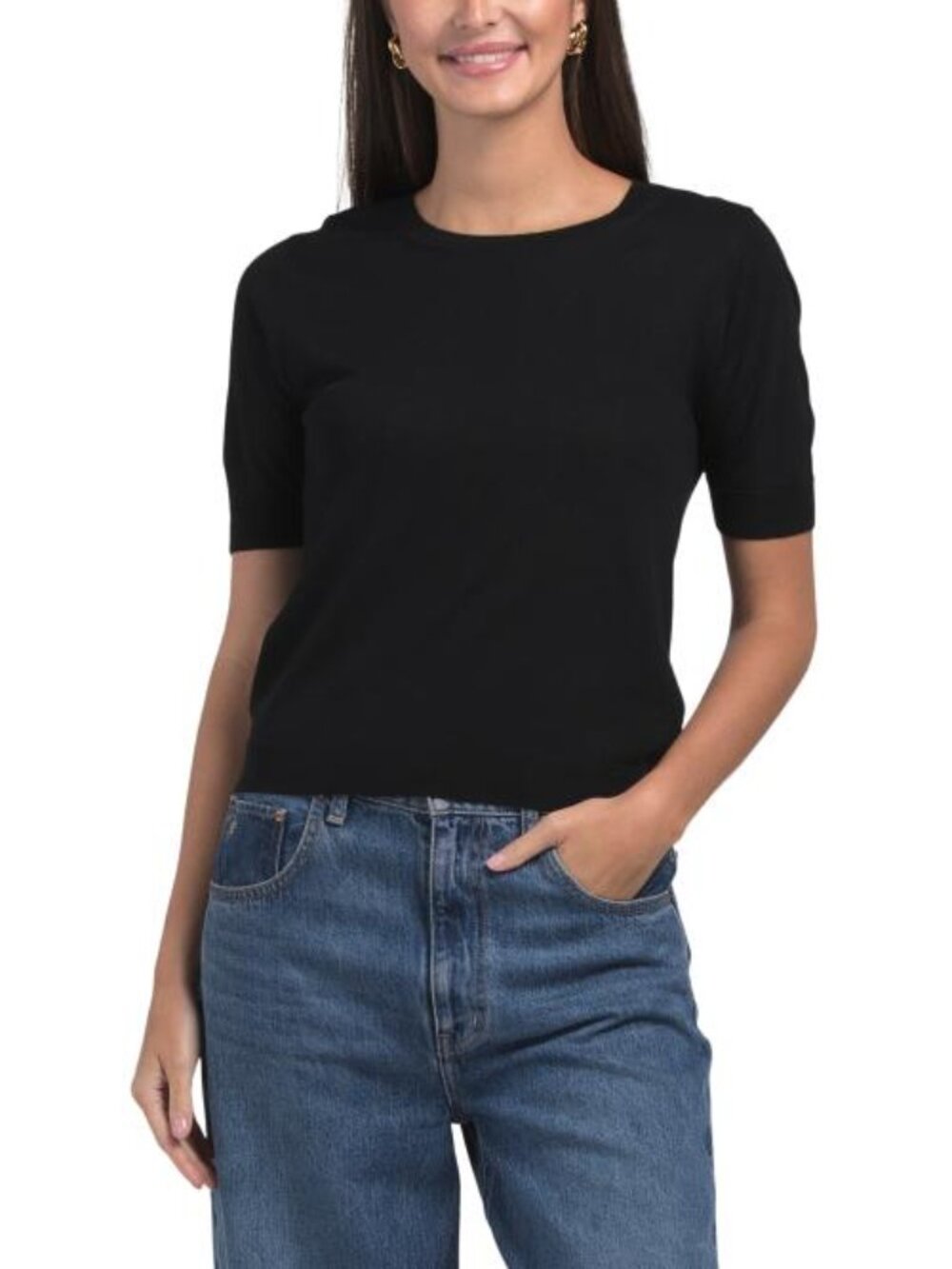 EDIT BY JASON WU Wool And Cashmere Blend Short Sleeve Crew Neck Pull Over Sweate